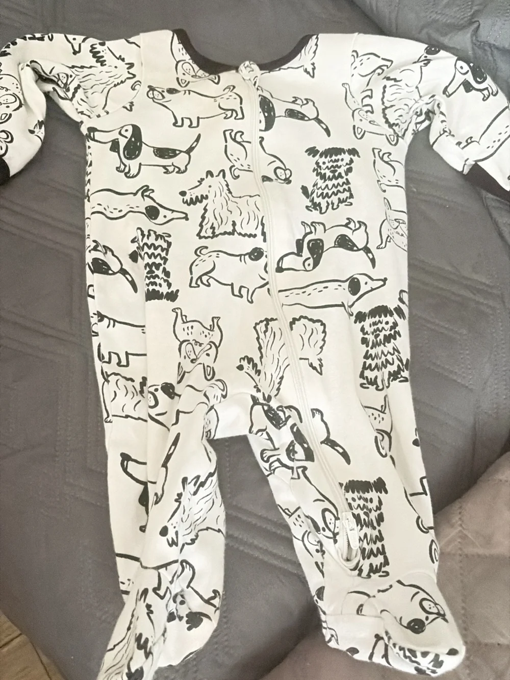 Black & White Dog Print Footed One-Piece for Kids